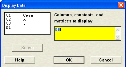 Minitab Display Data Command Window
