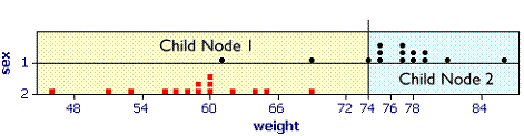 Weight split into two Child Nodes at 74 kg