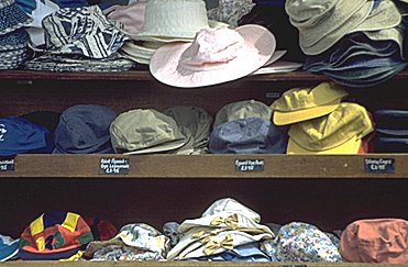Hats sorted by shape and colour